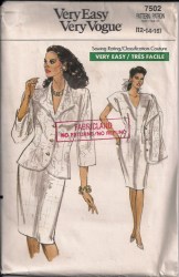 7502 VOGUE UNLINED HIP JACKET, CAP SLEEVE TUCK DRESS  1989 PATTERN 8-12 UNCUT